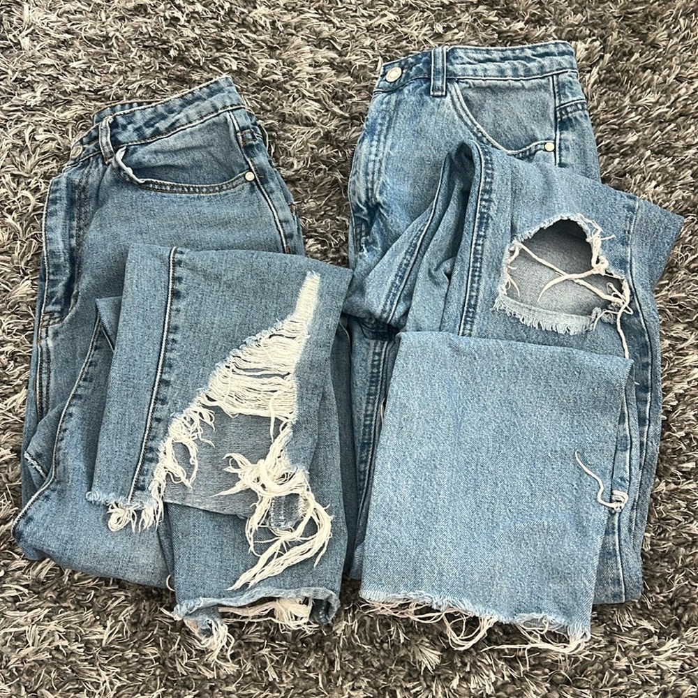 TWO PACK DISTRESSED MOM JEANS HIGH WASTED